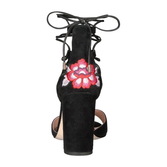 Kate Spade Oasis Black Suede Embroidered Block Heel Sandals - Picture 3 of 8